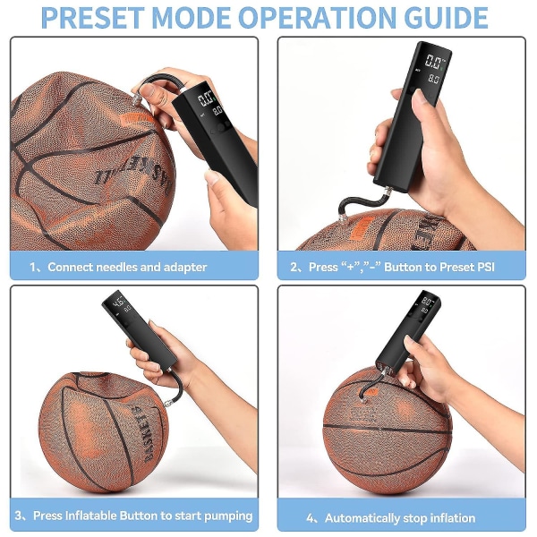 Elektrisk bollpump, basketsmart luftpump med exakt tryckmätare och digital lcd-skärm för fotboll basket volleyboll Rugby (2 nålar)
