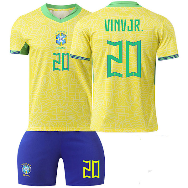 24-25 Brasil hjemmefotballdrakt kortshorts fotballuniformsett - Vinicius 28(150-160cm)