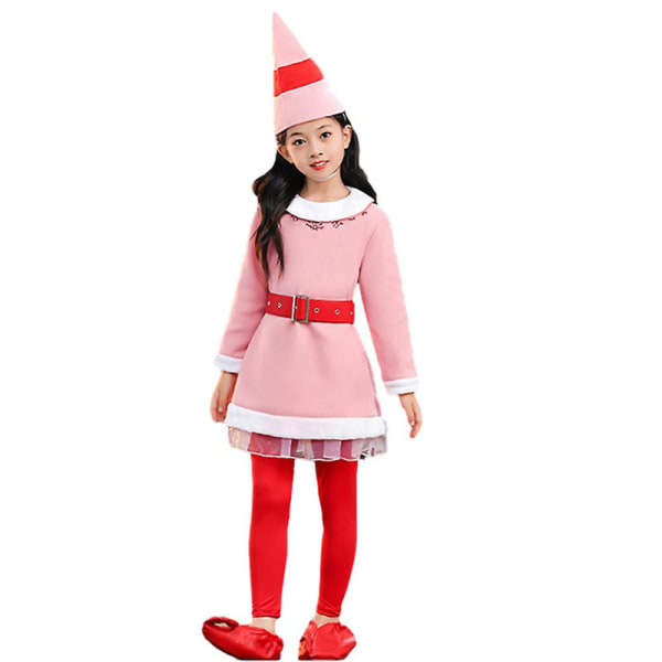 3-10 år Børn Drenge Piger Julefest Elf Cosplay Kostume Langærmet Kjole Fancy Dress Up Outfit Set-Pink 4-5 Years