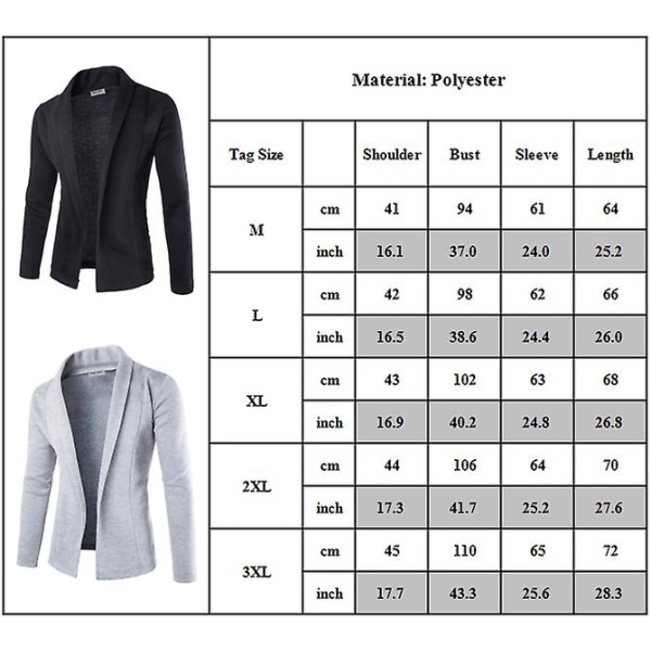 Mænds Lapel Hals Langærmet Åben Front Cardigan Business Casual Yderbeklædning Black XL