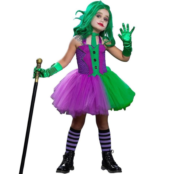 2-12 år Barn Flickor Jokerklänning Cosplay-dräkt Finklänning Kläder med handskar Halloween-festpresenter 8-9Y