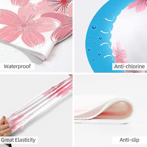 Uimamyssy aikuisille, silikoninen uimamyssy venyvä uimamyssy mukava uimahattu aikuisille nuorille naisille tytöille Cherry Blossoms
