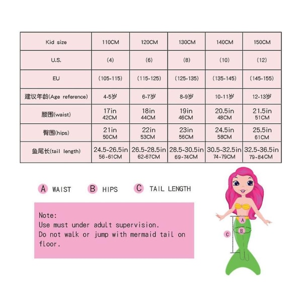 Tredelt havfruebadedrakt for barn Mermaid Tail badedrakt / flere stiler å velge mellom Style1 120cm