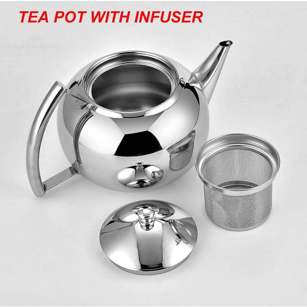 Sunrain Tekanne med Infuser for Løse Te Blader 2 Liter Rustfritt Stål Tekanne Kaffe Vann Liten Kanne -ES