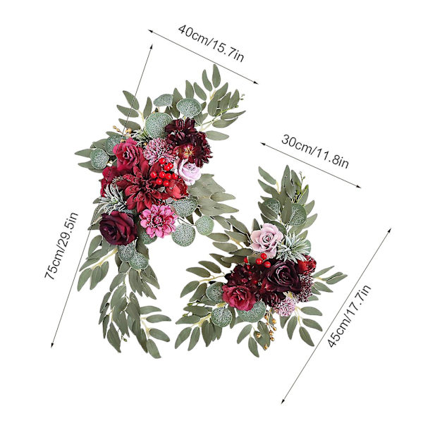 Kunstige Bryllupsbue Blomster Swag Kit - 2 stk. Blomsterarrangement Til Ceremoni Og Reception Baggrundsdekoration White