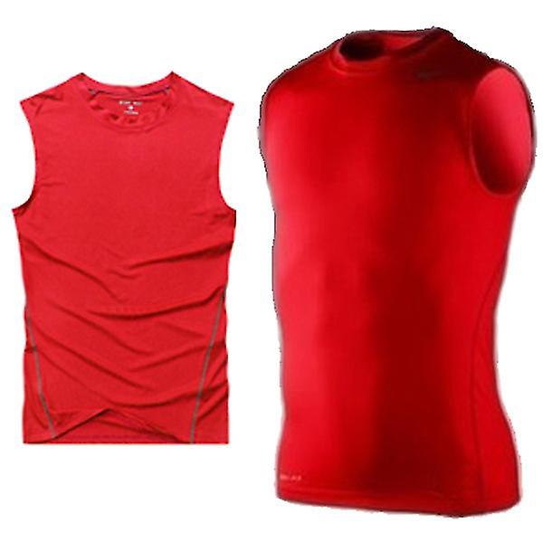 Herrar Toppar Baslager Väst Ärmlös T-shirt Gym Sport Tank Tops Red M