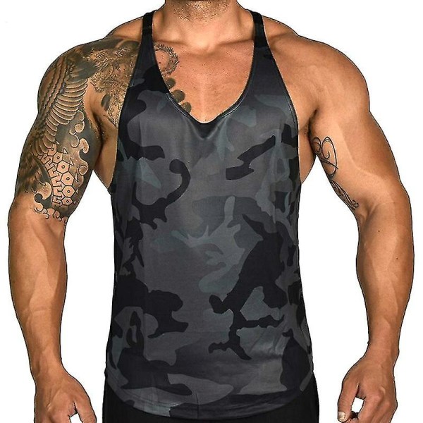 Mænds Gym Vest Camo Tank Tops Sportsærmeløs T-shirt Black XL