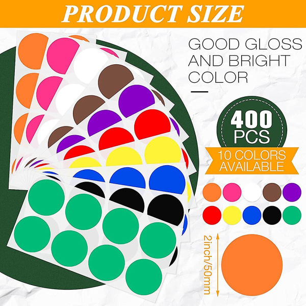 2 tuuman pyöreä värikoodaustarra 10 eri väriä pyöreä pistetarrat Itsekiinnittyvä värillinen kiinteä As shown