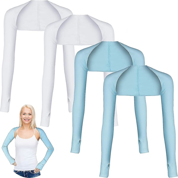4 par kylsjalarmsärmar Solskydd med fingerhål för golf, körning, ridning, fiske White- Blue