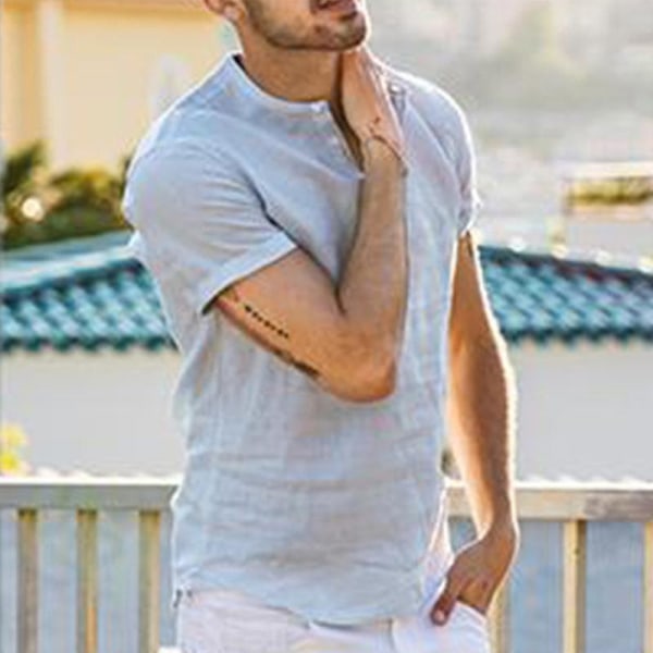 Herr Henley-tröja Kortärmad Skjorta Sommar Toppar Light Blue 3XL