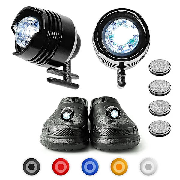 Croc-valot, 2 kpl LED-valot Croc-kenkien koristeluun, hauskat Croc-korut kengille, kätevät leirintään Black