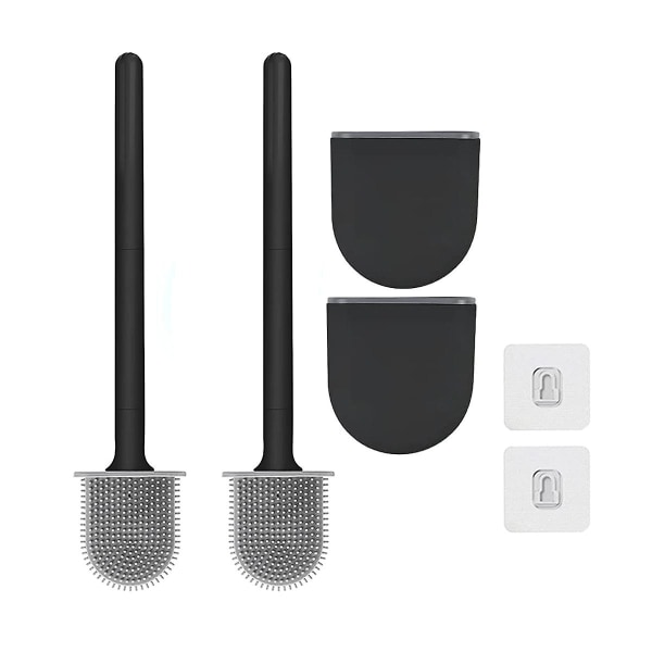 Premium Toilet Brushes & Holders, 2 Pack,wall-mounted (without Drilling Holes), Deep Cleaner Silico