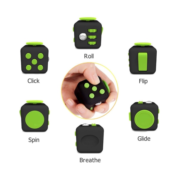 Fidget Stress Cube - [1 styck] Nervös Finger Distraktionsleksak [Svart, Grön]