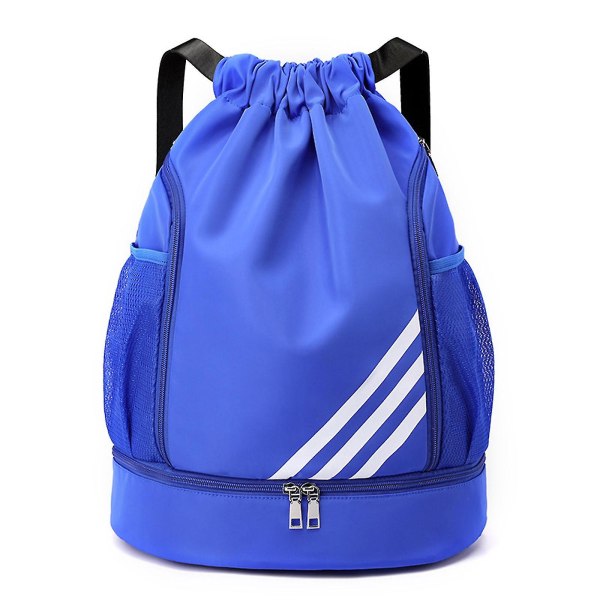 Vattentät ryggsäck med dragsko Sportgymväska med skofack, vattentät ryggväska med dragsnöre kompatibel med män kvinnor -HG Blue