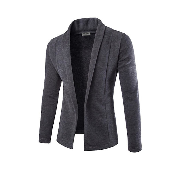 Miesten Lapellinen Pitkähihainen Avoin Etuosa Kardigan Liike-elämän Rentoutunut Ulkovaatteet Dark Grey 2XL