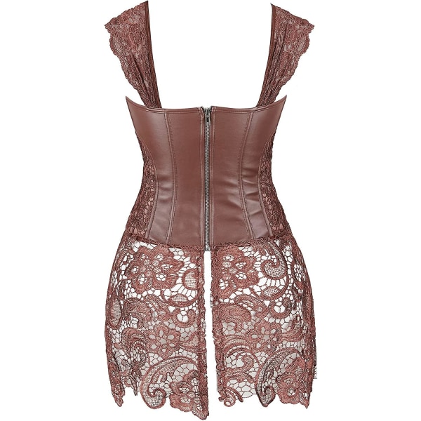 Szivyshi Dame Overbust Sweetheart Lace Up Plastic Bones Corset Bustier Top -ge Brown fau* leather 3*L Plus