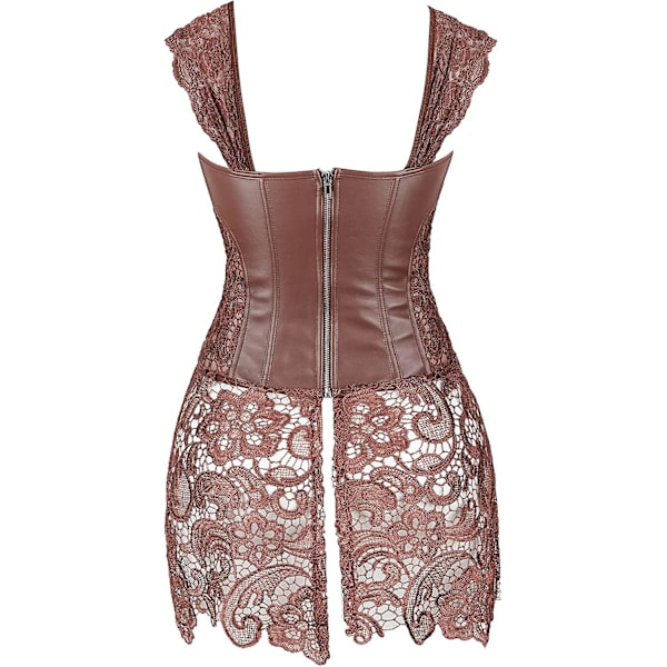 Szivyshi Kvinders Overbust Sweetheart Snøre Plastikknogler Korset Bustier Top -ge Brown fau* leather 5*L Plus
