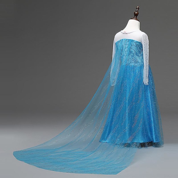 Barn Flickor Frozen Elsa Prinsessa Finfina Klänningar Karneval Cosplay Tulle Klänningar-Blå 4-5 Years