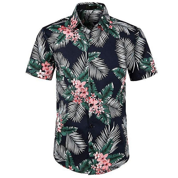 Herre Hawaii Beach Shirt Summer Short Sleeve Button Up skjorter Topper Navy Floral M