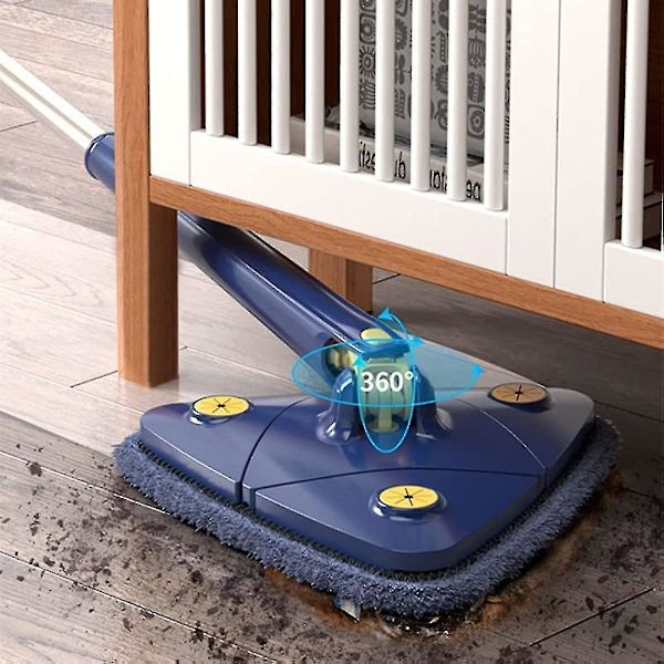 360° Kiertävä Säädettävä Siivousmop, Pitkäkahvainen Kolmion Muotoinen Mop, Uudelleenkäytettävä Spin Mop, Ruostumattomasta Teräksestä Valmistettu Kahva Blue