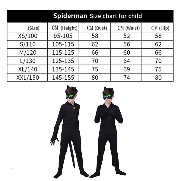 Barn Black Cat Costume Gutter Cosplay Noel Bodysuit Dress med maske, øre, hale -ge 130(125-135CM)