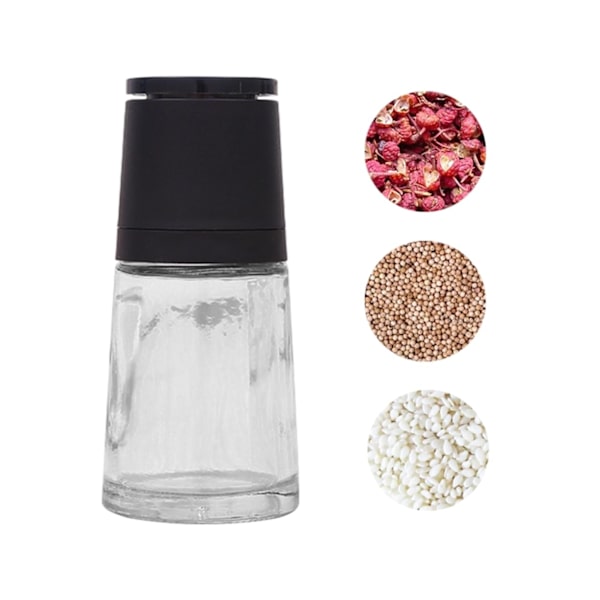 Ufyllt krydderkvern, glassbeholder, keramisk kvern, kvern for salt, pepper, krydder, chili - Ren svart