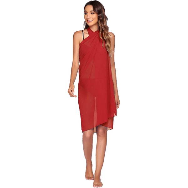 Baddräkt för kvinnor, Chiffon Sarong Strandklänning Wrap Kaftan Sarong Baddräkt för kvinnor Red One Size