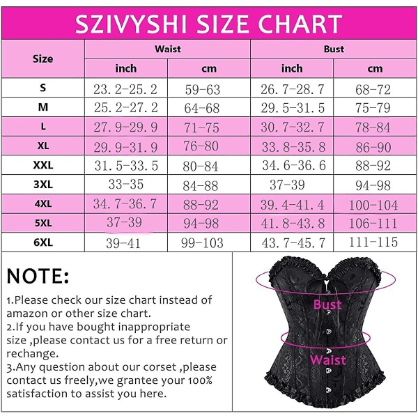 Szivyshi Kvinders Overbust Sweetheart Snøre Plastikknogler Korset Bustier Top -ge Red and Black M