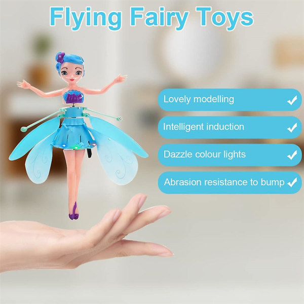 Led Magic Flying Fairy Princess Doll Fjärrkontroll Flying Toy USB laddning kompatibel med barngåvor -ES Blue
