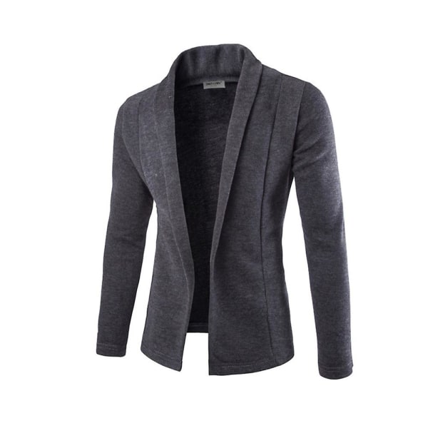 Mænds Lapel Hals Langærmet Åben Front Cardigan Business Casual Yderbeklædning Dark Grey M