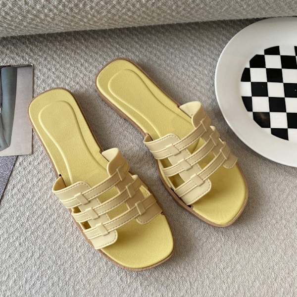 Sommartofflor för damer, utomhusbruk, koreansk stil Ins Web, modesandaler 778-2 Three-stripe yellow 40-41