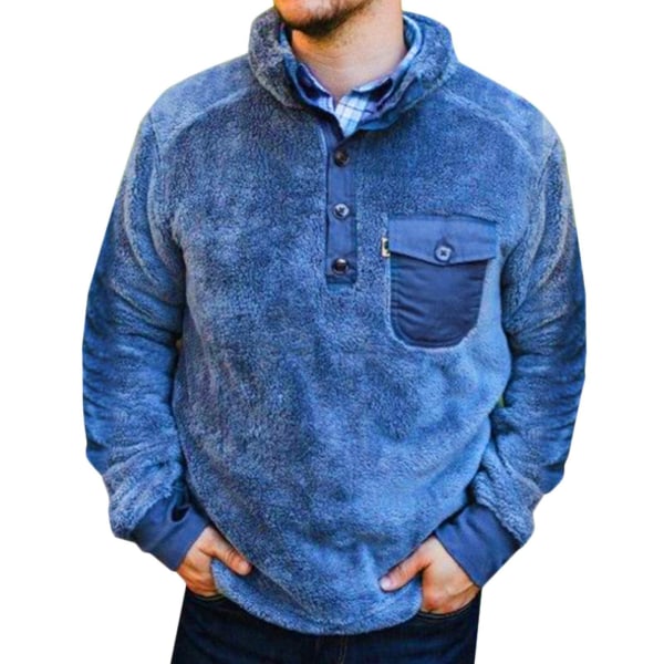 Herre Overdeler Teddy Bear Fleece Pullover Sweatshirt Jumper Blue L