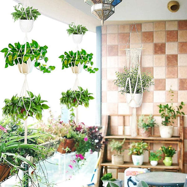 5-pack Macrame Växthängare Inomhus Vägghängande Planter + 5 st Krokar, Handgjorda Hängande Växtställ Korg Stativ Dekorativ Blomkruka Hållare För Inomhus