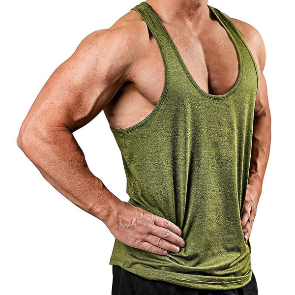 Herre Gym Sport Vest Trening Fitness Tank Tops Army Green 2XL