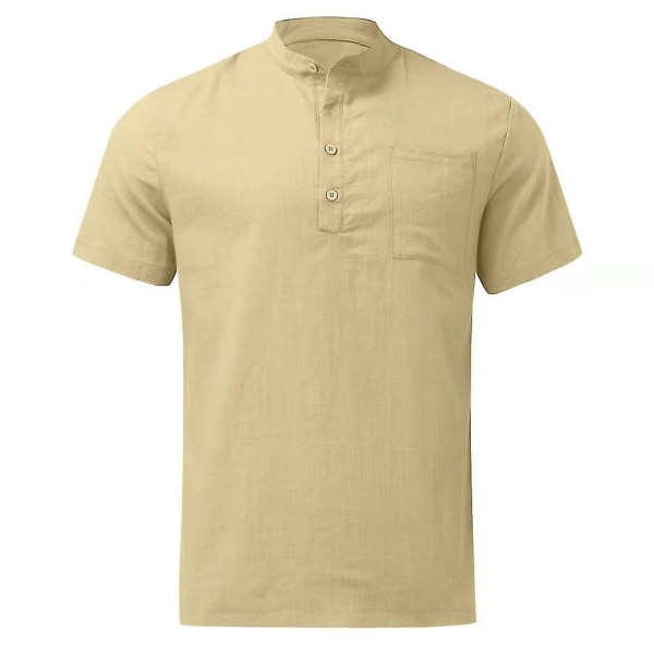 Ensfarvet kortærmede toppe til mænd afslappet sommerskjorte Khaki XL
