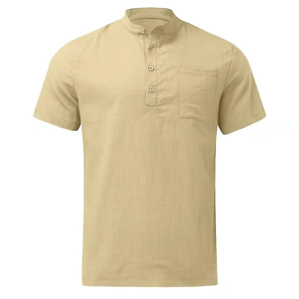 Hvit T-skjorte med korte ermer for menn - Sommer Casual Skjorte Khaki XL