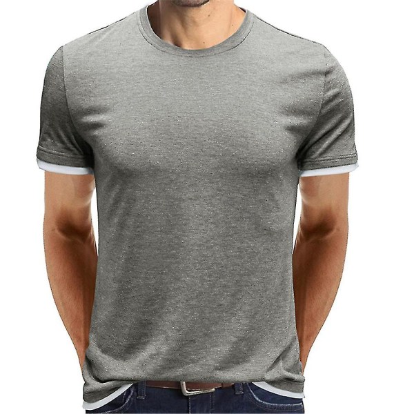 Herre almindelig kortærmet rund hals T-shirt sommer toppe Grey XL