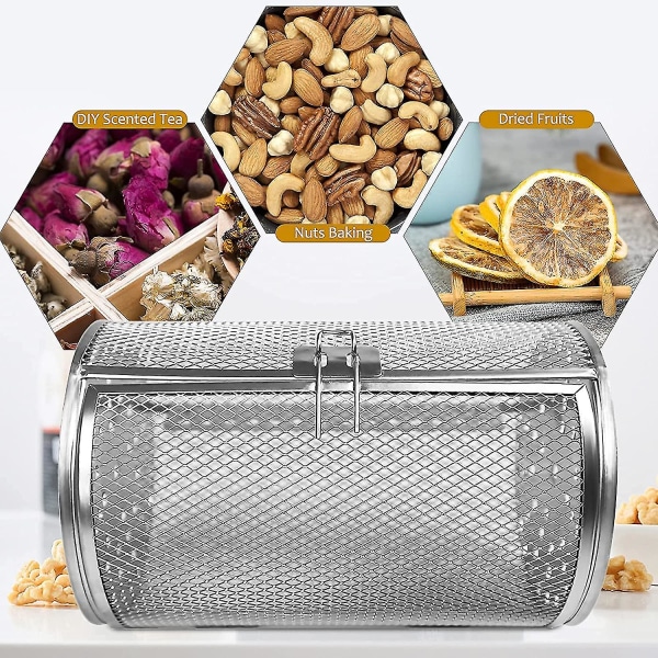 Rotisserie Basket, Ruostumattomasta teräksestä valmistettu Rotisserie Grill Paahdin, 360 Pyörivä rumpu, Uunikori Air Fry