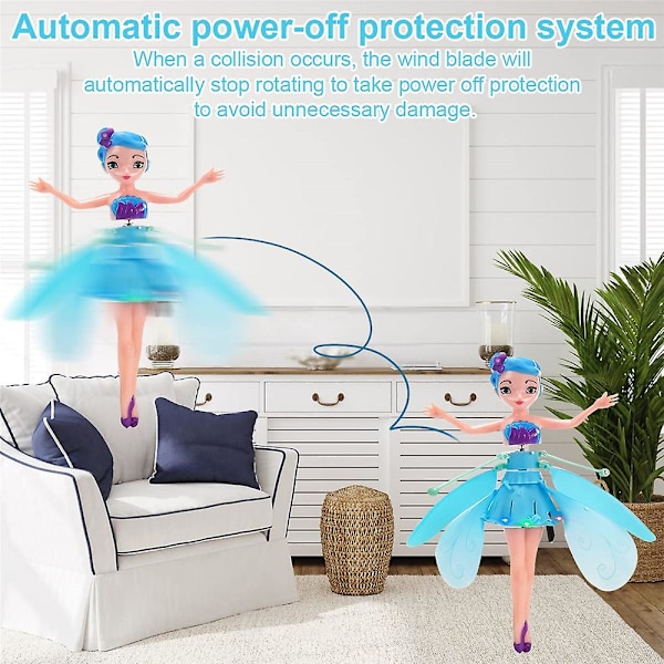 LED Magic Flygande Fe Prinsessa Dock Remote Control Flygande Leksak USB Laddning Kompatibel Med Barnpresenter -ES Blue