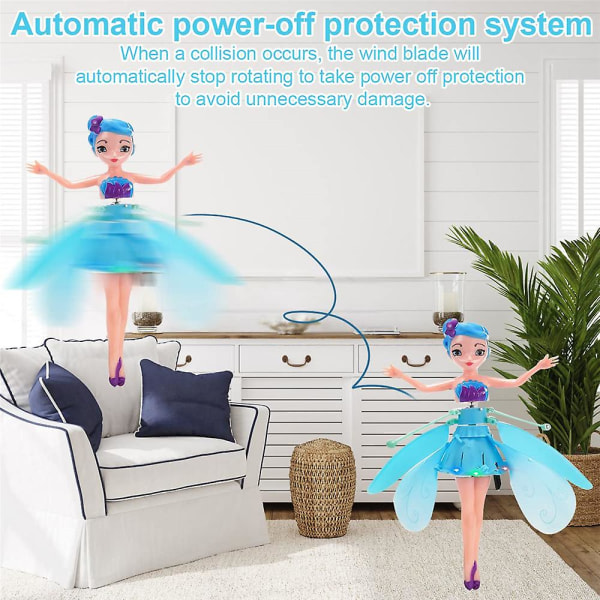Led Magic Flying Fairy Princess Doll Fjernbetjening Flying Toy Usb-opladning kompatibel med børnegaver -ES Blue