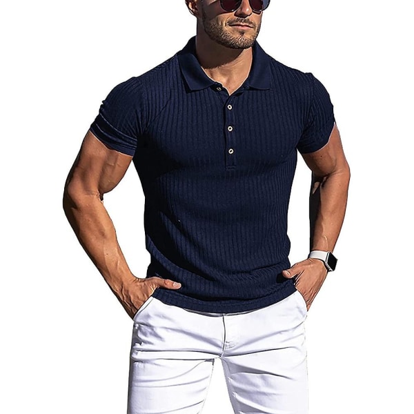 Mænds Polo Shirt Kortærmet T-shirt Golf Toppe Navy Blue XL