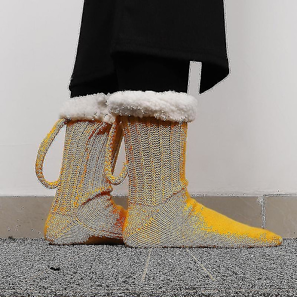 3d ölmugg strumpor Söt unisex rolig nyhet Gul stickade strumpor Vinter Varm tjock golvstrumpa för män 1pair