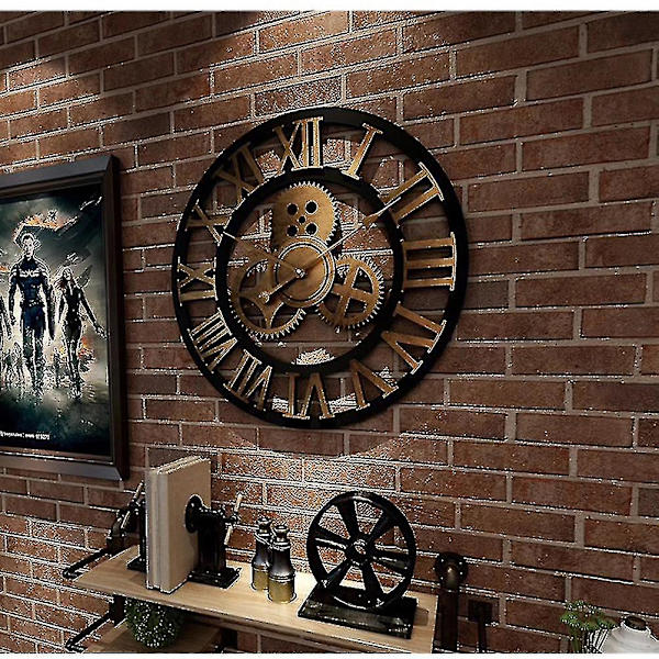 Kreativ Retro Väggklocka Mode Väggklocka Dekorativ Väggklocka med Kugghjul Vardagsrum Väggklocka