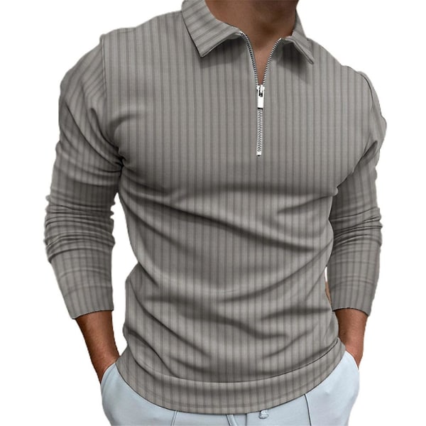Herreoverdeler med glidelås og stripete golf-poloskjorter med lange ermer Grey 3XL