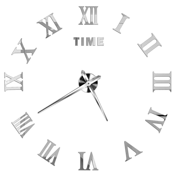 Romertall veggklokker 3d DIY speil veggklokke Akryl klistremerke mote kvarts klokker Klokke Hjem dekorasjon Reloj De Pared Silver 1 37 inch (60-90cm)