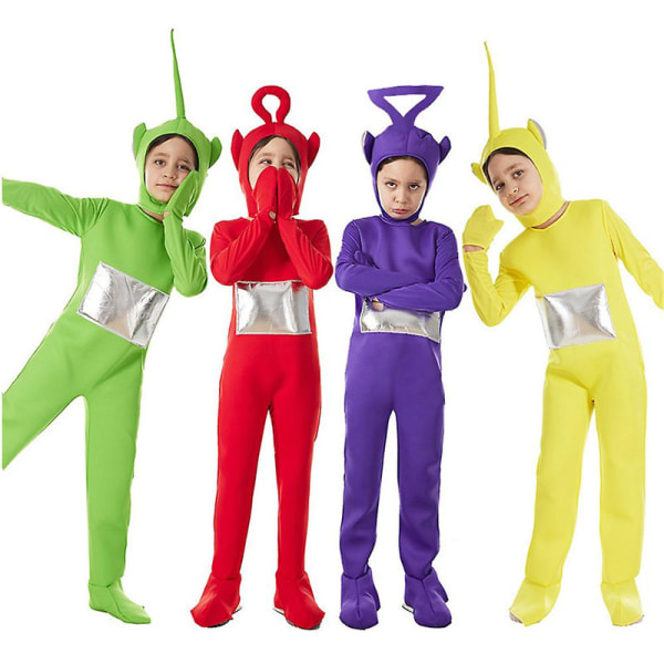 4-12 år Børn Drenge Piger Teletubbies Cosplay Festkostume Jumpsuits+hovedbeklædning Fancy Dress Outfits Sæt Gaver-Grøn 7-9 Years