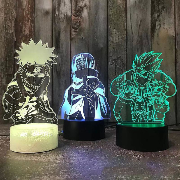 3D Natlys Naruto Team Uzumaki Naruto Sasuke Sakura Figur LED Natlampe -ES G 1pc