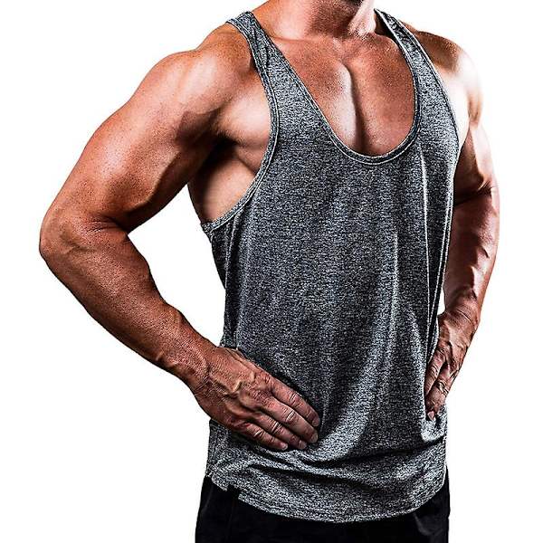 Herrarnas Gym Sport Väst Tränings Fitness Tank Tops Grey M