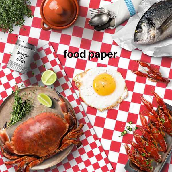 100 stk. Ternet Kurvforing Madpapir, Fedtafvisende, Sandwich Emballage, Rød og Hvid -ES Red  White