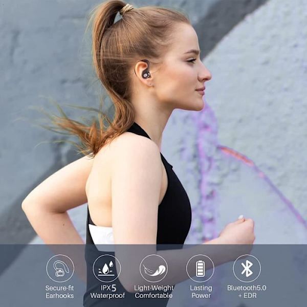 Touch Control Trådlösa Bluetooth hörlurar HiFi Vattentät stereobas med mikrofon för sport och spel -Svart